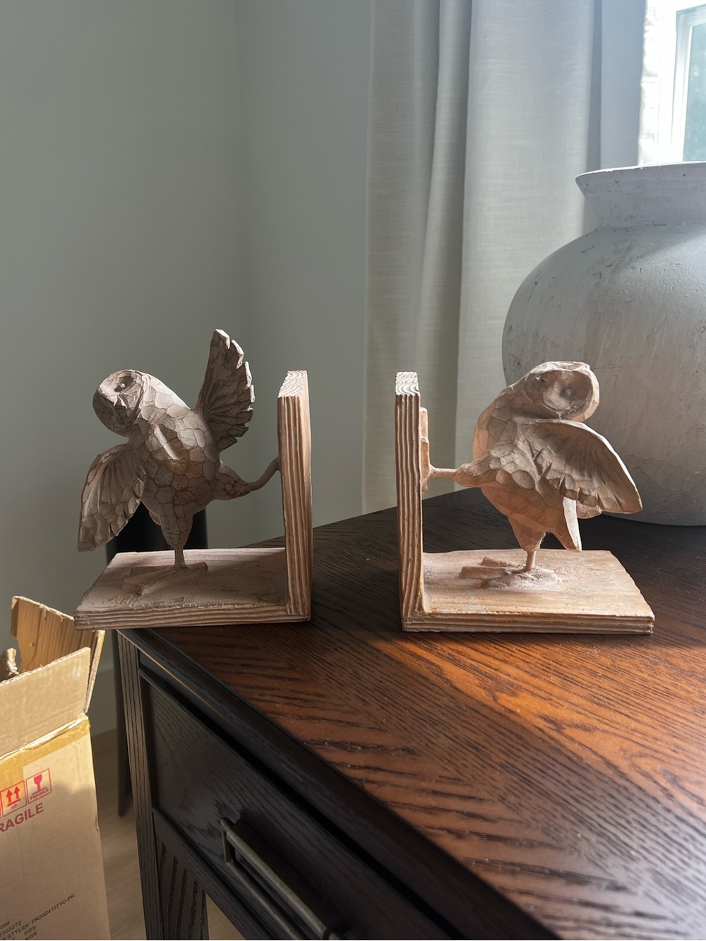 Anthropology Carved Wooden Bird Bookends - Pair in Light Brown